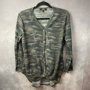 L & B Lucky & Blessed Shirt Womens Small Camo Waffle Knit Tunic Top Long Sleeve